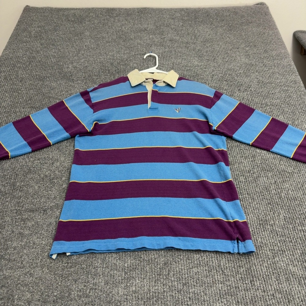Vintage Arrow Rugby Shirt Mens L Blue Purple Cotton Striped Duck Gorpcore Preppy
